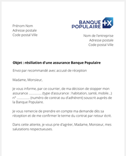 la lettre pour resilier une assurance banque populaire