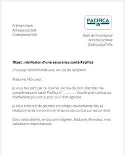 la lettre pour resilier une mutuelle pacifica