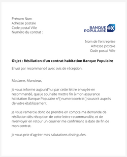 la lettre pour resilier une assurance logement banque populaire