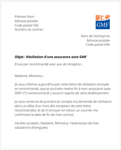 lettre resiliation contrat auto gmf