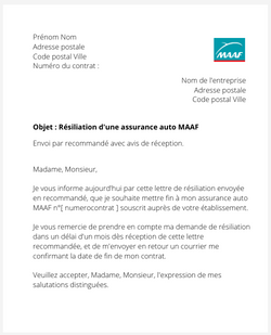 lettre resiliation assurance auto maaf