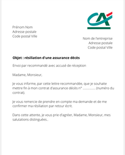 la lettre pour resilier une assurance deces credit agricole