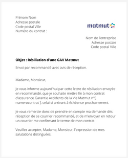 la lettre pour resilier une gav matmut