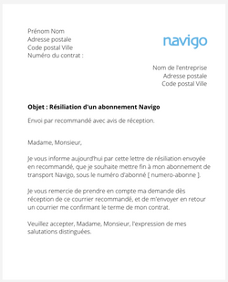 la lettre pour resilier un pass navigo