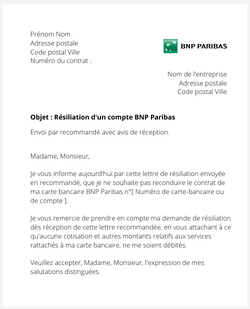 la lettre de resiliation pour un compte bnp paribas