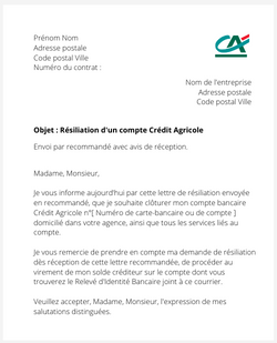 la lettre de cloture du compte credit agricole