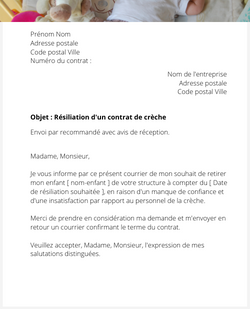 lettre resiliation contrat creche