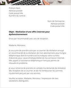 la lettre pour resilier une box internet pour dysfonctionnement