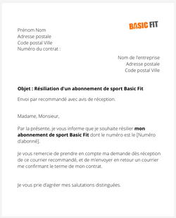 la lettre pour resilier un abonnement de sport basic fit