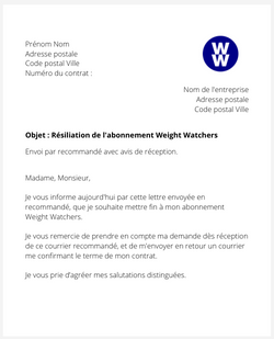 la lettre pour resilier un abonnement weight watchers