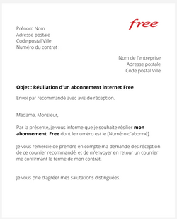 la lettre pour resilier une box internet free