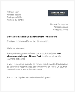 la lettre pour resilier un abonnement fitness park