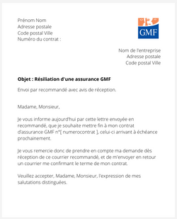 la lettre pour resilier une assurance gmf