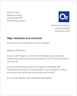 la lettre pour resilier un contrat de service a domicile o2