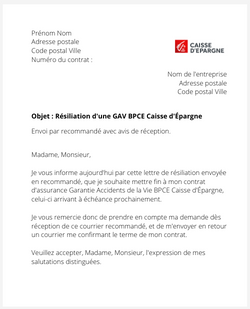 la lettre pour resilier une gav caisse depargne