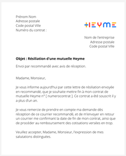 la lettre pour resilier une mutuelle heyme