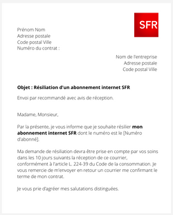 la lettre de resiliation pour une box internet sfr