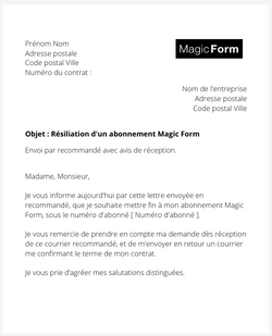 la lettre pour resilier un abonnement de sport Magic Form