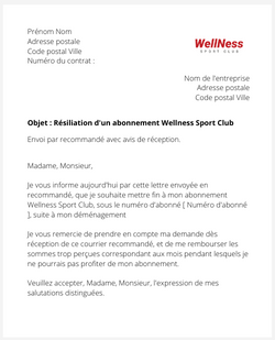 la lettre pour resilier un abonnement wellness sport club