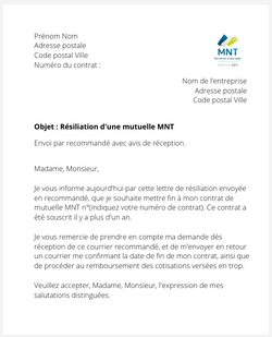 la lettre pour resilier une mutuelle mnt