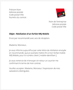 la lettre pour resilier une offre mobile nrj