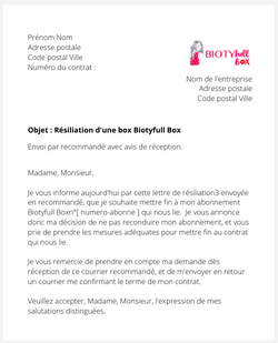 la lettre pour resilier un abonnement de box surprise biotyfull box