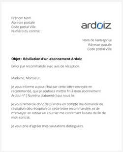 la lettre pour resilier un abonnement ardoiz