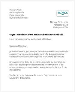 la lettre pour resilier une assurance habitation pacifica credit agricole