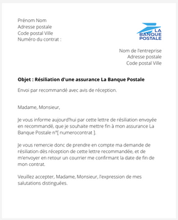 la lettre pour resilier une assurance la banque postale