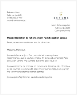 la lettre pour resilier un abonnement pack sensation serena