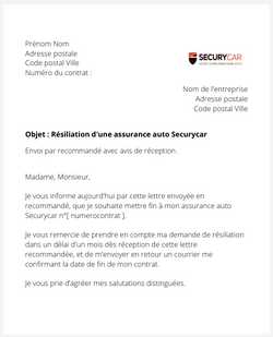 lettre resiliation contrat auto securycar