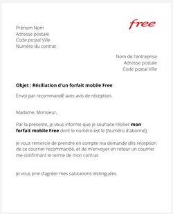 la lettre pour resilier un forfait mobile free