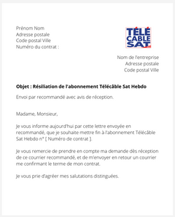 la lettre pour resilier un abonnement telecable sat