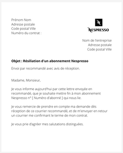 la lettre pour resilier un abonnement nespresso