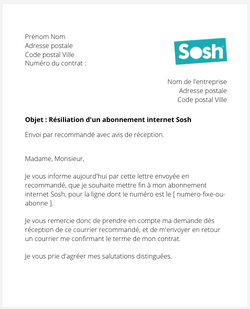 la lettre pour resilier un abonnement internet sosh