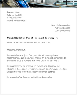 la lettre pour resilier un abonnement de transport