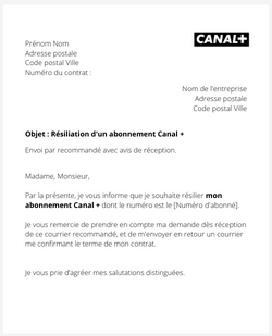 lettre resiliation canal+