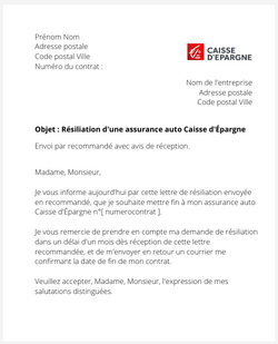 lettre resiliation contrat auto caisse epargne