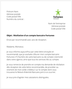 la lettre pour resilier un compte fortuneo