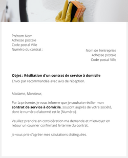 la lettre pour resilier un service a domicile