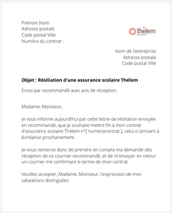 la lettre pour resilier une assurance scolaire thelem