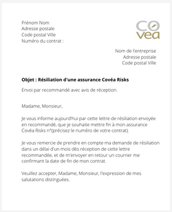 la lettre pour resilier une assurance covea risks