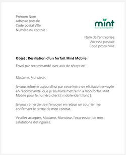 la lettre pour resilier un abonnement mint mobile