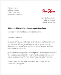 la lettre pour resilier un abonnement nous deux