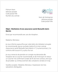 la lettre pour resilier une mutuelle saint-martin