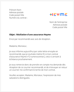 la lettre pour resilier une assurance heyme