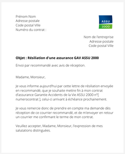 la lettre pour resilier une gav assu 2000