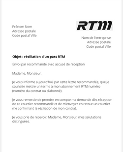 la lettre pour resilier un titre de transport rtm