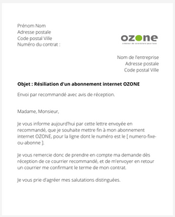 la lettre pour resilier une box internet ozone