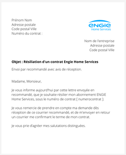 la lettre pour resilier un contrat engie home services